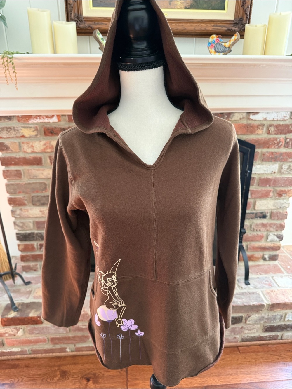 Vintage 90s Disney Womens Medium Marled Fairy Tinker Bell Hoodie Sweatshirt